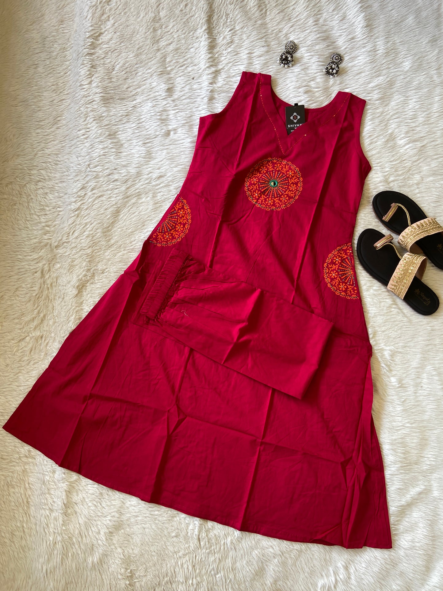 Sleeveless Block Printed Aline Kurti With Palazzo, Cotton Aline Kurtis Sets For Women