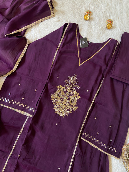 Mirror Work In Sleeve Mul Chanderi ALine Kurti With Semi Palazzo And Dupatta. Silk Suit Sets For Women Online India. Shop the Latest Festive Summer Collection at Shivani Designer Kurti.
