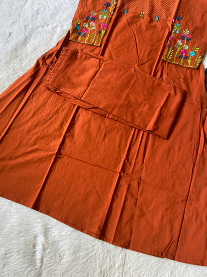 Embroidery Work Cotton Aline Kurti And Palazzo. Cotton Aline Kurti Sets For Women Online India. Shop the Latest Festive Summer Collection at Shivani Designer Kurti.