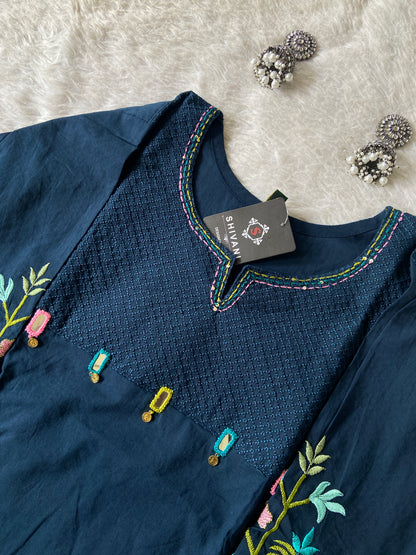 Embroidery Work Cotton Aline Kurti And Palazzo. Cotton Aline Kurti Sets For Women Online India. Shop the Latest Festive Summer Collection at Shivani Designer Kurti.