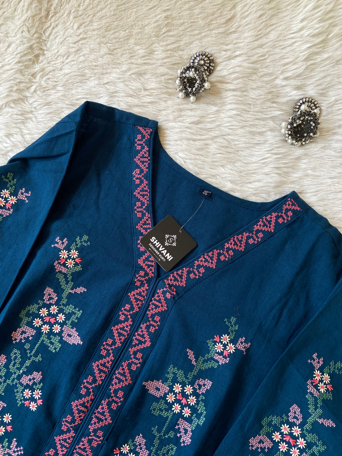 Cross Stitch Embroidery Work Cotton Straight Kurti With Palazzo. Cotton Kurti Sets For Women Online India. Shop the Latest Festive Summer Collection at Shivani Designer Kurti.