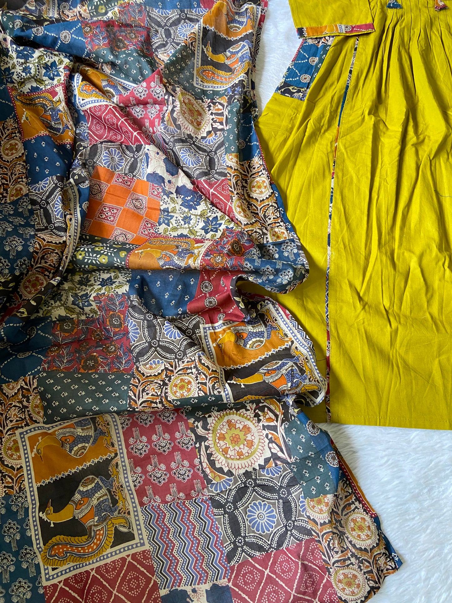 Cotton PatchWork Aline Kurti With Palazzo And Dupatta (Gamthi Pair). Cotton Suit Sets For Women Online India. Shop the Latest Festive Summer Collection at Shivani Designer Kurti.