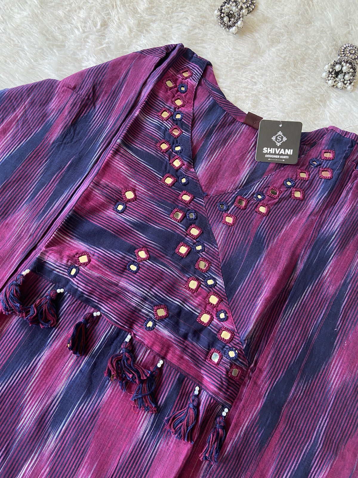 Ikkat Print Cotton Aline Kurti With Palazzo. Cotton Kurti Sets For Women Online India. Shop the Latest Festive Summer Collection at Shivani Designer Kurti.