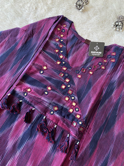 Ikkat Print Cotton Aline Kurti With Palazzo. Cotton Kurti Sets For Women Online India. Shop the Latest Festive Summer Collection at Shivani Designer Kurti.