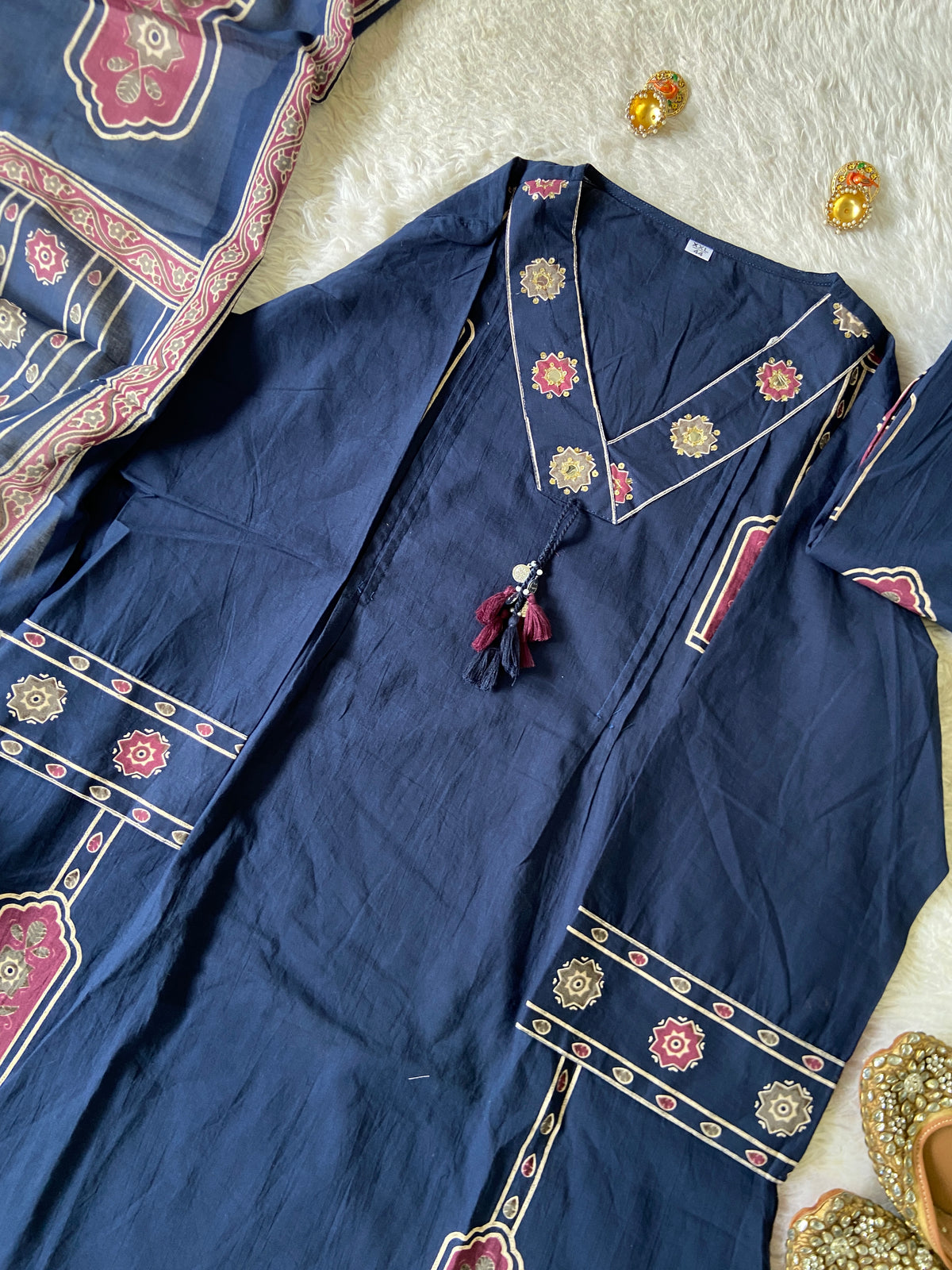 Cotton Aline Kurti With Bell Sleeve, Palazzo And Dupatta. Cotton Suits Sets For Women Online India. Shop the Latest Festive Summer Collection at Shivani Designer Kurti.