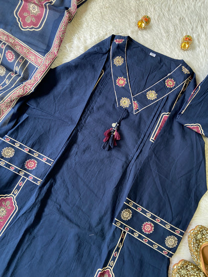 Cotton Aline Kurti With Bell Sleeve, Palazzo And Dupatta. Cotton Suits Sets For Women Online India. Shop the Latest Festive Summer Collection at Shivani Designer Kurti.