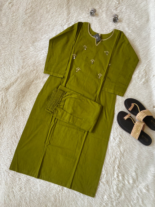 Mirror Work Cotton Straight Kurti With Palazzo. Cotton Kurti Sets For Women Online India. Shop the Latest Festive Summer Collection at Shivani Designer Kurti. (Copy)