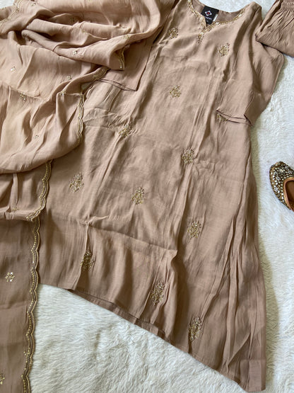Handwork Aline Kurti With Palazzo And Dupatta. Silk Suit Sets For Women Online India. Shop the Latest Festive Summer Collection at Shivani Designer Kurti.