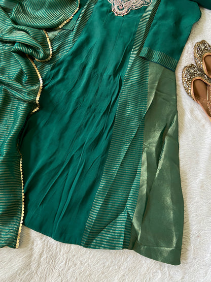 Embroidery Work Aline Kurti, Palazzo And Dupatta. Silk Suit Sets For Women Online India. Shop the Latest Festive Summer Collection at Shivani Designer Kurti.