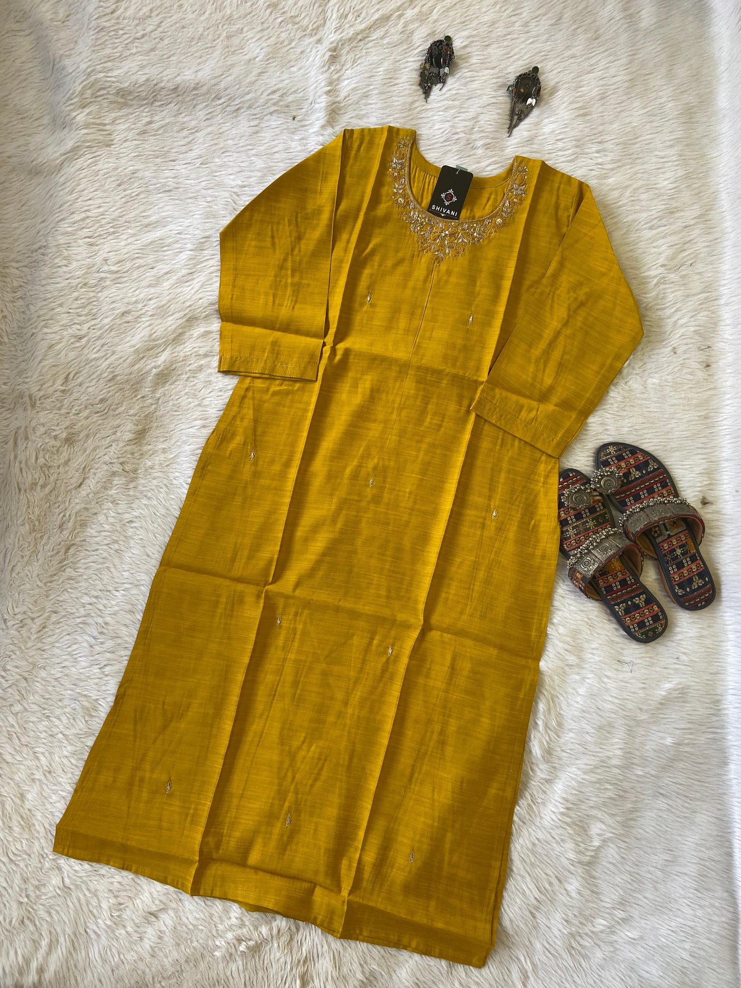 Handwork In Neck, Silk StraightCut Kurti For Women