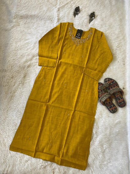 Handwork In Neck, Silk StraightCut Kurti For Women