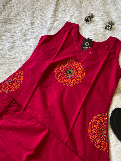 Sleeveless Block Printed Aline Kurti With Palazzo, Cotton Aline Kurtis Sets For Women