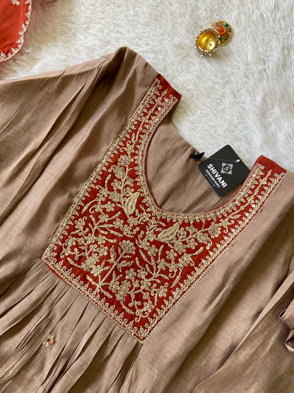 Beautiful Work In Neck, Aline Kurti With Semi Palazzo And Dupatta. Silk Suit Sets For Women Online India. Shop the Latest Festive Summer Collection at Shivani Designer Kurti.
