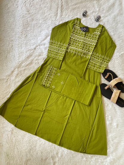 Embroidery Work Cotton Aline Kurti With Palazzo. Cotton Kurti Sets For Women Online India. Shop the Latest Festive Summer Collection at Shivani Designer Kurti.