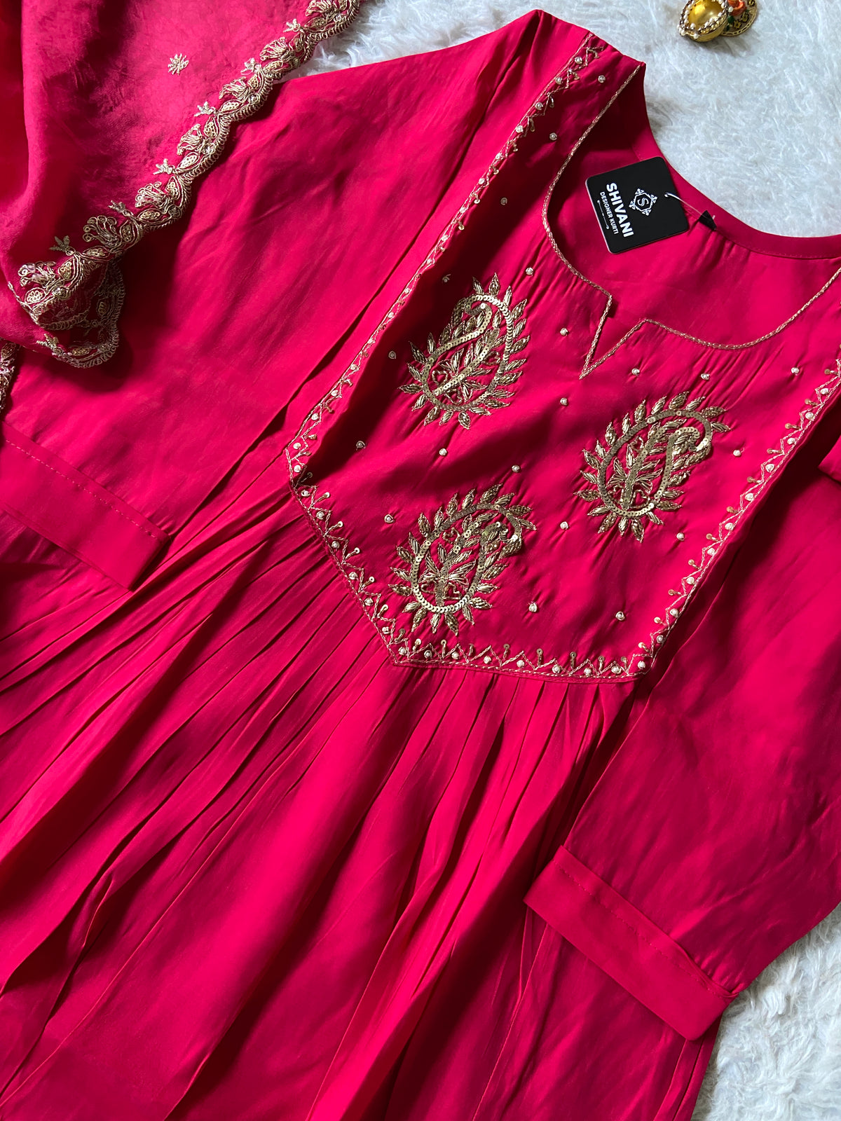 Handwork Aline Kurti With Palazzo And Dupatta. Silk Suit Sets For Women Online India. Shop the Latest Festive Summer Collection at Shivani Designer Kurti.