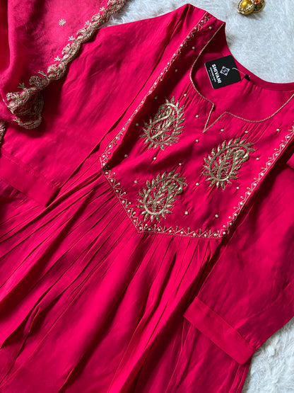 Handwork Aline Kurti With Palazzo And Dupatta. Silk Suit Sets For Women Online India. Shop the Latest Festive Summer Collection at Shivani Designer Kurti.