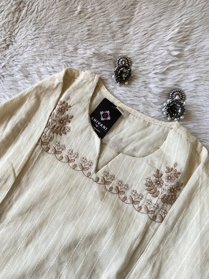 Embroidery Work Cotton Aline Kurti And Pant. Cotton Kurti Sets For Women Online India. Shop the Latest Festive Summer Collection at Shivani Designer Kurti.