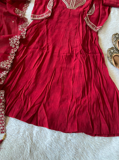Embroidery Work Anarkali Kurti With Palazzo And Dupatta. Silk Suit Sets For Women Online India. Shop the Latest Festive Summer Collection at Shivani Designer Kurti.