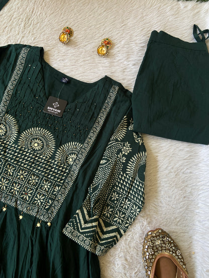 Full Flair Cotton Anarkali Kurti, Pant And Dupatta. Cotton Anarkali Kurti Suits For Women Online India. Shop the Latest Festive Summer Collection at Shivani Designer Kurti.