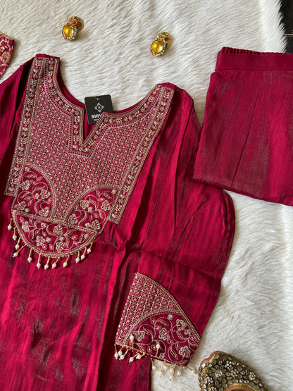 Heavy Embroidery Work Straight Kurti, Semi Palazzo And Dupatta. Silk Suit Sets For Women Online India. Shop the Latest Festive Summer Collection at Shivani Designer Kurti.