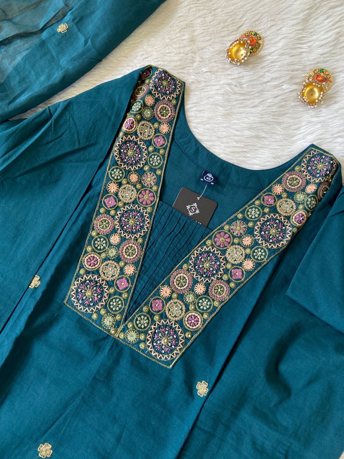 Embroidery Work Cotton Straight Cut Kurti With Pant And Dupatta. Cotton Suit Sets For Women Online India. Shop the Latest Festive Summer Collection at Shivani Designer Kurti.