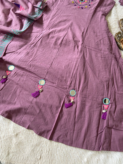 Mirror Work Cotton Anarkali Sleeveless Kurti, Palazzo And Dupatta. Cotton Anarkali Kurti Suits For Women Online India. Shop the Latest Festive Summer Collection at Shivani Designer Kurti.