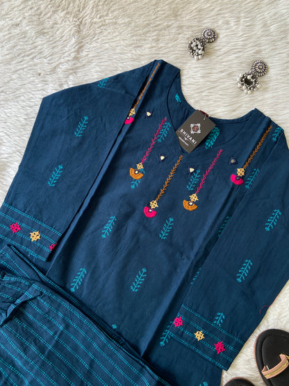 Handwork in Neck Cotton Aline Kurti With Palazzo. Cotton Aline Kurti Sets For Women Online India. Shop the Latest Festive Summer Collection at Shivani Designer Kurti.