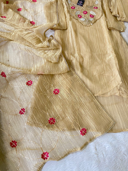 Premium Designer Crush Glass Tissue Elegant Minimal Handwork Aline Suit. Silk Suit Sets For Women Online India. Shop the Latest Festive Summer Collection at Shivani Designer Kurti.