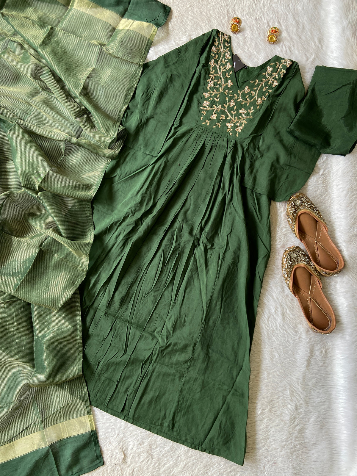 Hand Work Neck, Jamdani Silk Aline Kurti With Palazzo And Dupatta. Silk Suit Sets For Women Online India. Shop the Latest Festive Summer Collection at Shivani Designer Kurti.