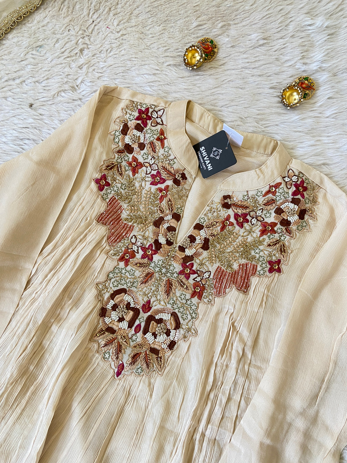 Premium Short Kurti Suit. Full Sleeve Chinnon Short Kurti With Full Flair Palazzo And Dupatta. Silk Suit Sets For Women Online India. Shop the Latest Festive Summer Collection at Shivani Designer Kurti.