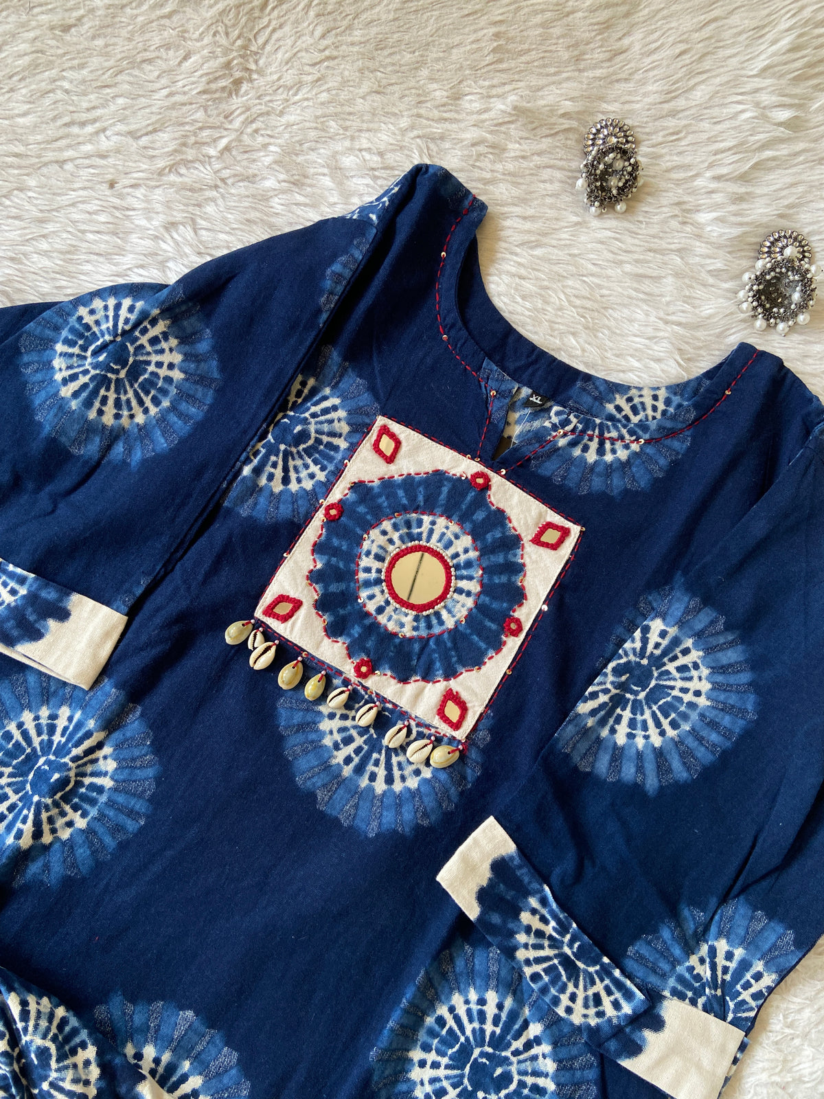 Shibori Print Cotton Aline Kurti With Pant. Cotton Kurti Sets For Women Online India. Shop the Latest Festive Summer Collection at Shivani Designer Kurti.