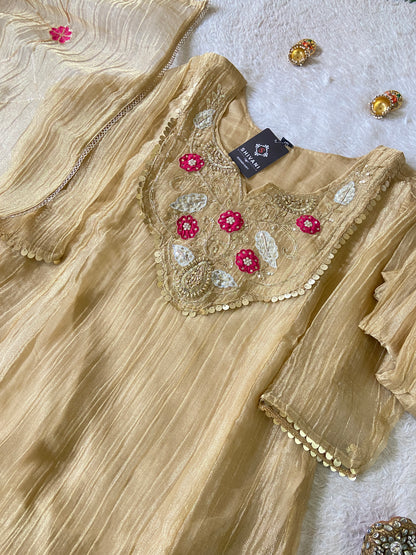 Premium Designer Crush Glass Tissue Elegant Minimal Handwork Aline Suit. Silk Suit Sets For Women Online India. Shop the Latest Festive Summer Collection at Shivani Designer Kurti.