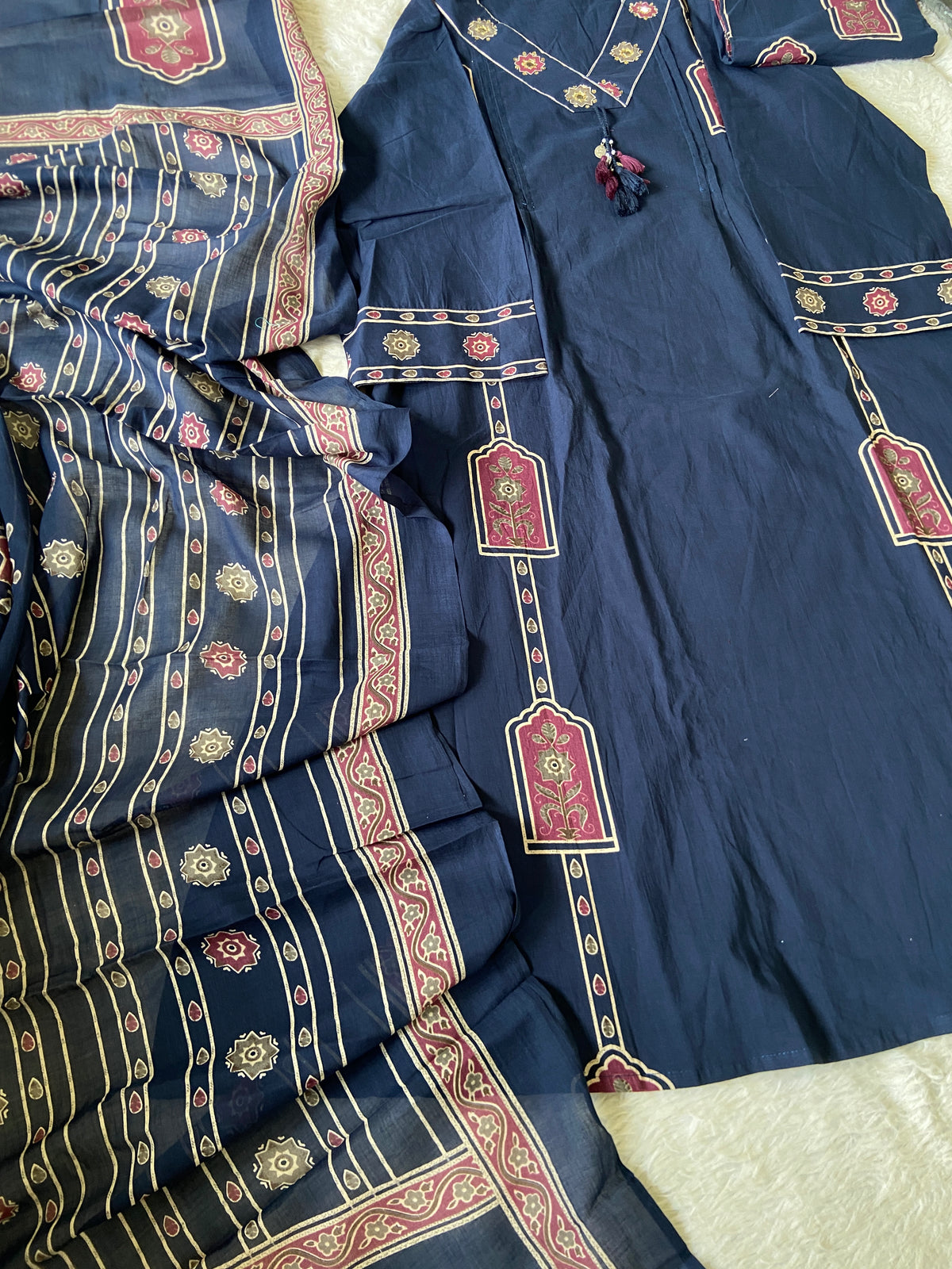 Cotton Aline Kurti With Bell Sleeve, Palazzo And Dupatta. Cotton Suits Sets For Women Online India. Shop the Latest Festive Summer Collection at Shivani Designer Kurti.
