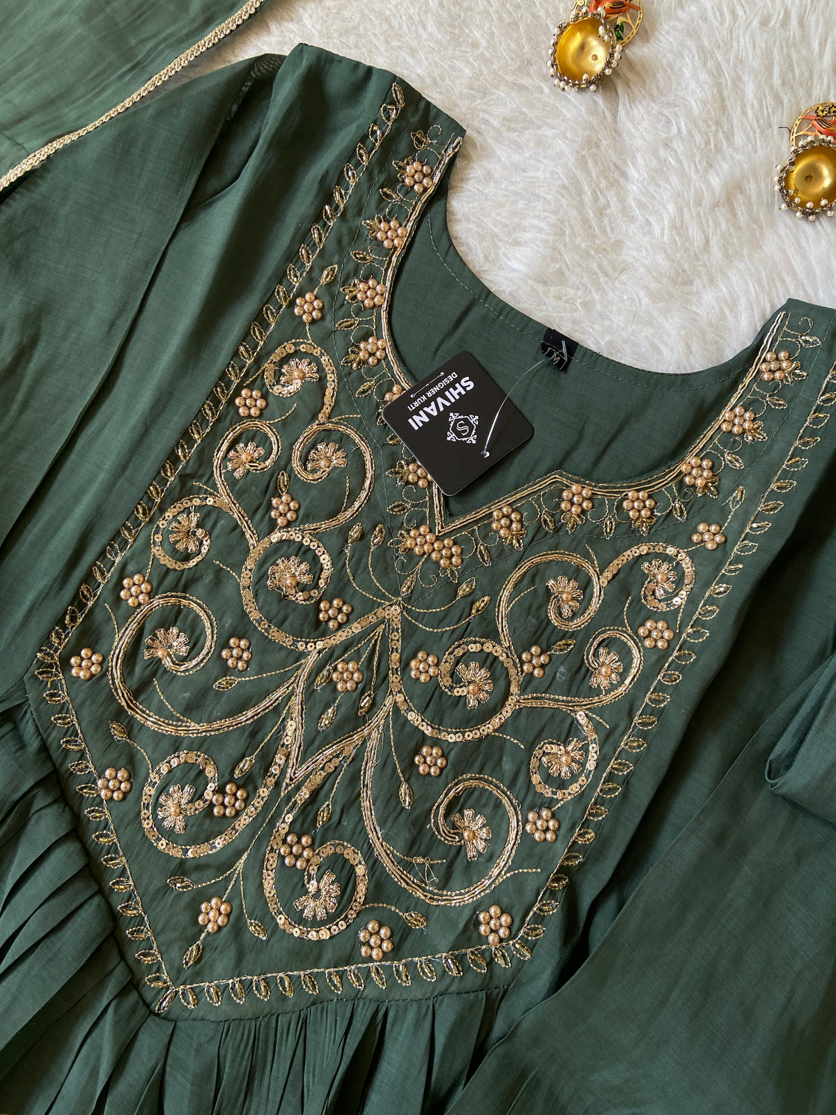 Embroidery Work Mul Chanderi ALine Kurti With Semi Palazzo And Dupatta. Silk Suit Sets For Women Online India. Shop the Latest Festive Summer Collection at Shivani Designer Kurti.