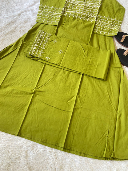 Embroidery Work Cotton Aline Kurti With Palazzo. Cotton Kurti Sets For Women Online India. Shop the Latest Festive Summer Collection at Shivani Designer Kurti.