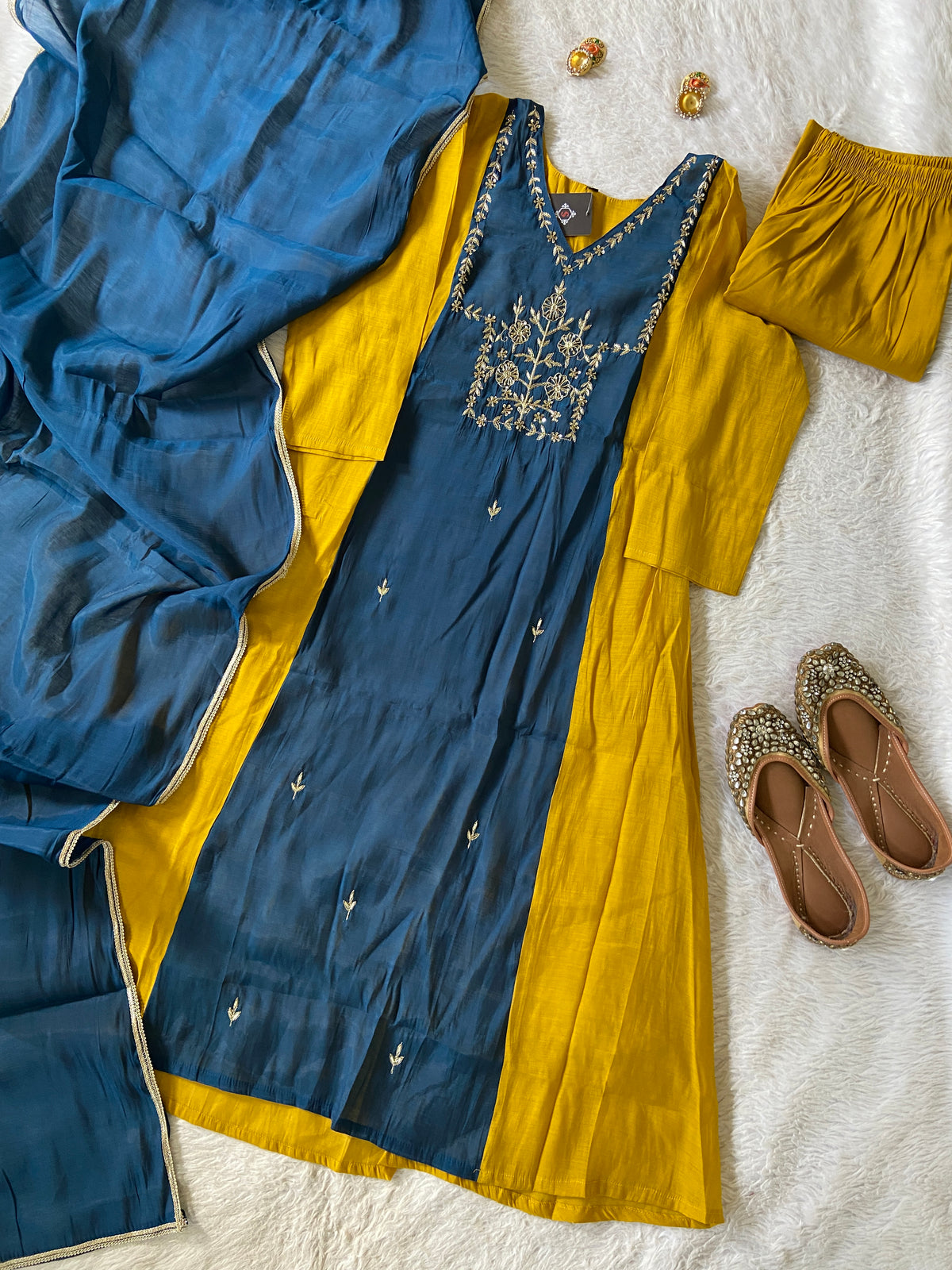 Hand Work Aline Kurti With Palazzo And Dupatta. Silk Suit Sets For Women Online India. Shop the Latest Festive Summer Collection at Shivani Designer Kurti.