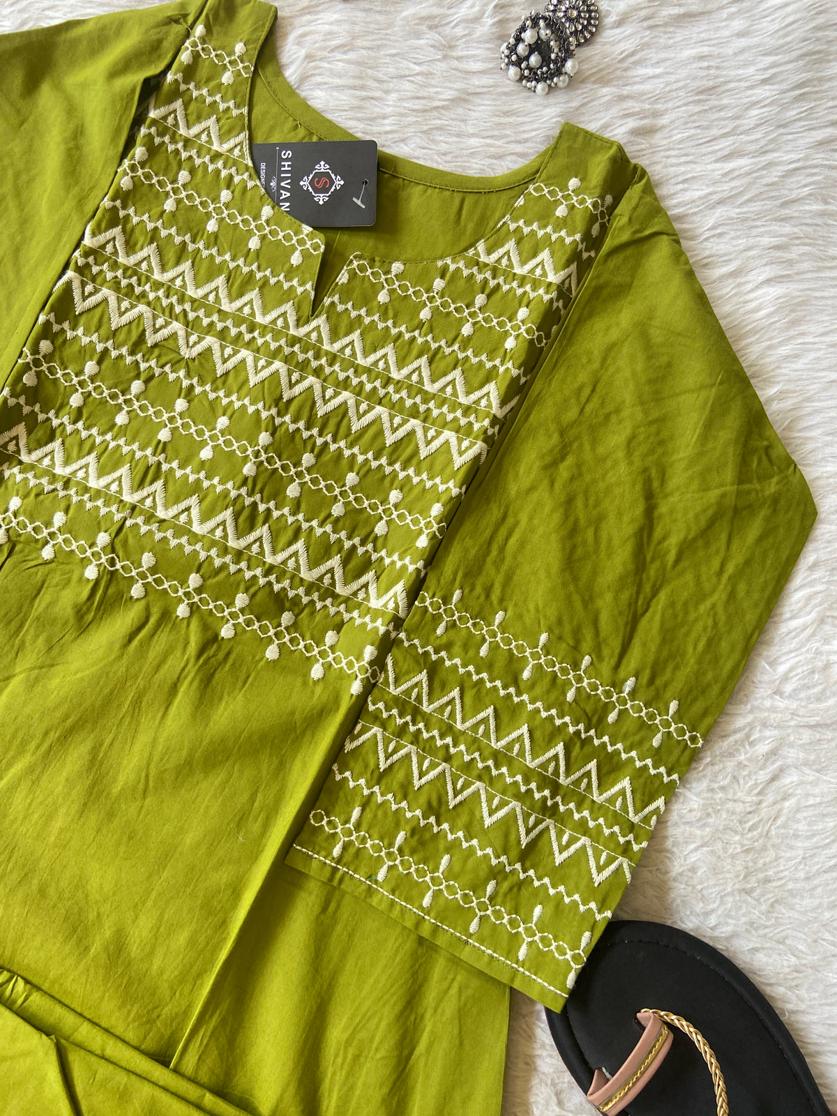 Embroidery Work Cotton Aline Kurti With Palazzo. Cotton Kurti Sets For Women Online India. Shop the Latest Festive Summer Collection at Shivani Designer Kurti.