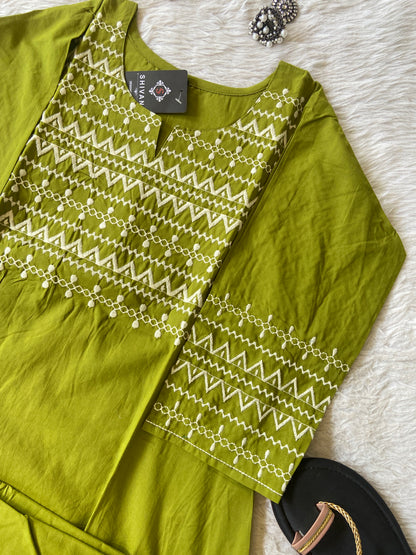 Embroidery Work Cotton Aline Kurti With Palazzo. Cotton Kurti Sets For Women Online India. Shop the Latest Festive Summer Collection at Shivani Designer Kurti.