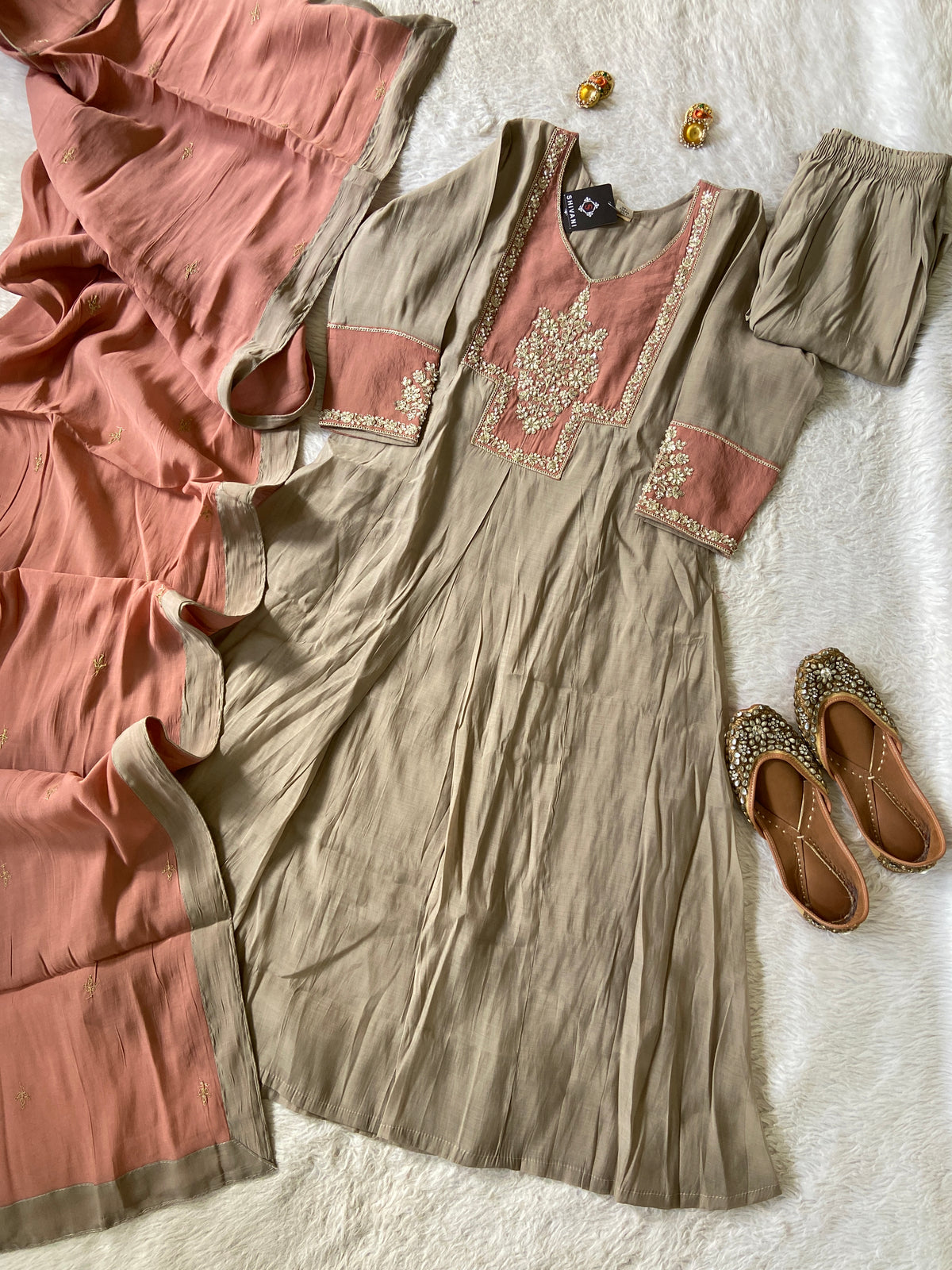 Premium Work, Silk Aline Kurti With Semi Palazzo And Dupatta. Silk Suit Sets For Women Online India. Shop the Latest Festive Summer Collection at Shivani Designer Kurti.