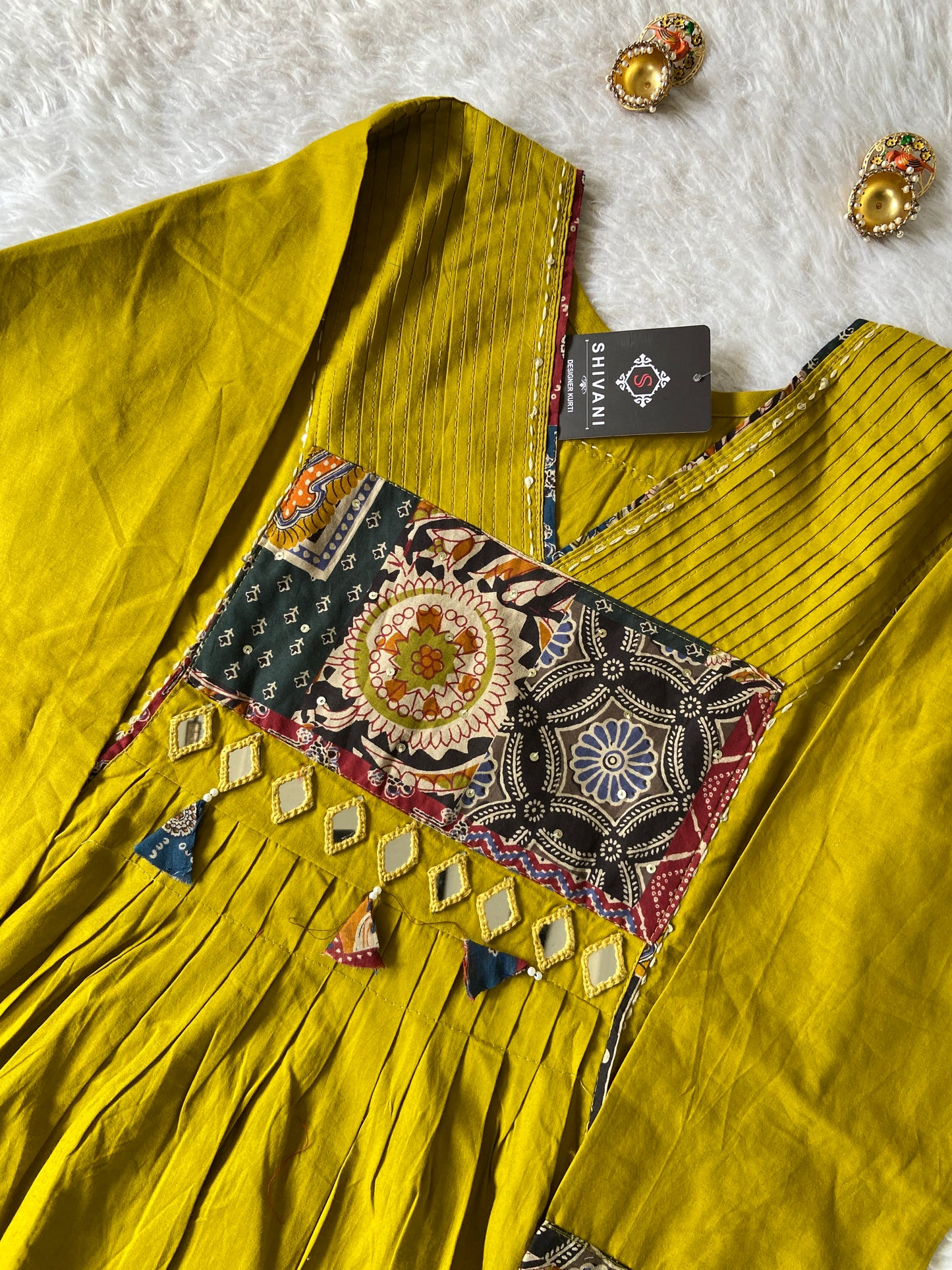 Cotton PatchWork Aline Kurti With Palazzo And Dupatta (Gamthi Pair). Cotton Suit Sets For Women Online India. Shop the Latest Festive Summer Collection at Shivani Designer Kurti.