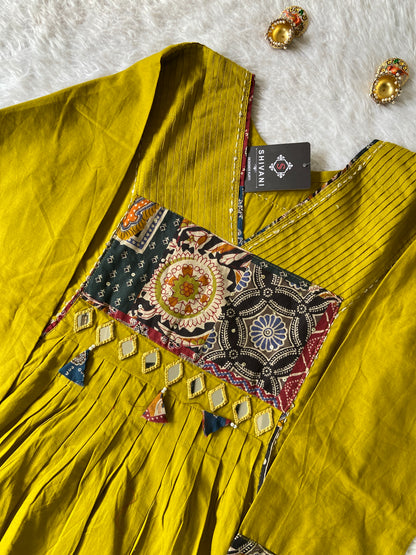 Cotton PatchWork Aline Kurti With Palazzo And Dupatta (Gamthi Pair). Cotton Suit Sets For Women Online India. Shop the Latest Festive Summer Collection at Shivani Designer Kurti.