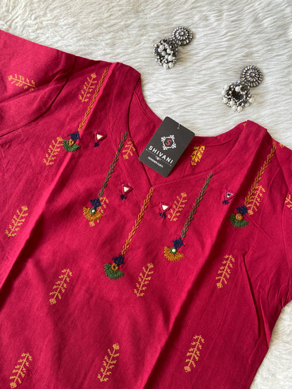 Handwork in Neck Cotton Aline Kurti With Palazzo. Cotton Aline Kurti Sets For Women Online India. Shop the Latest Festive Summer Collection at Shivani Designer Kurti.