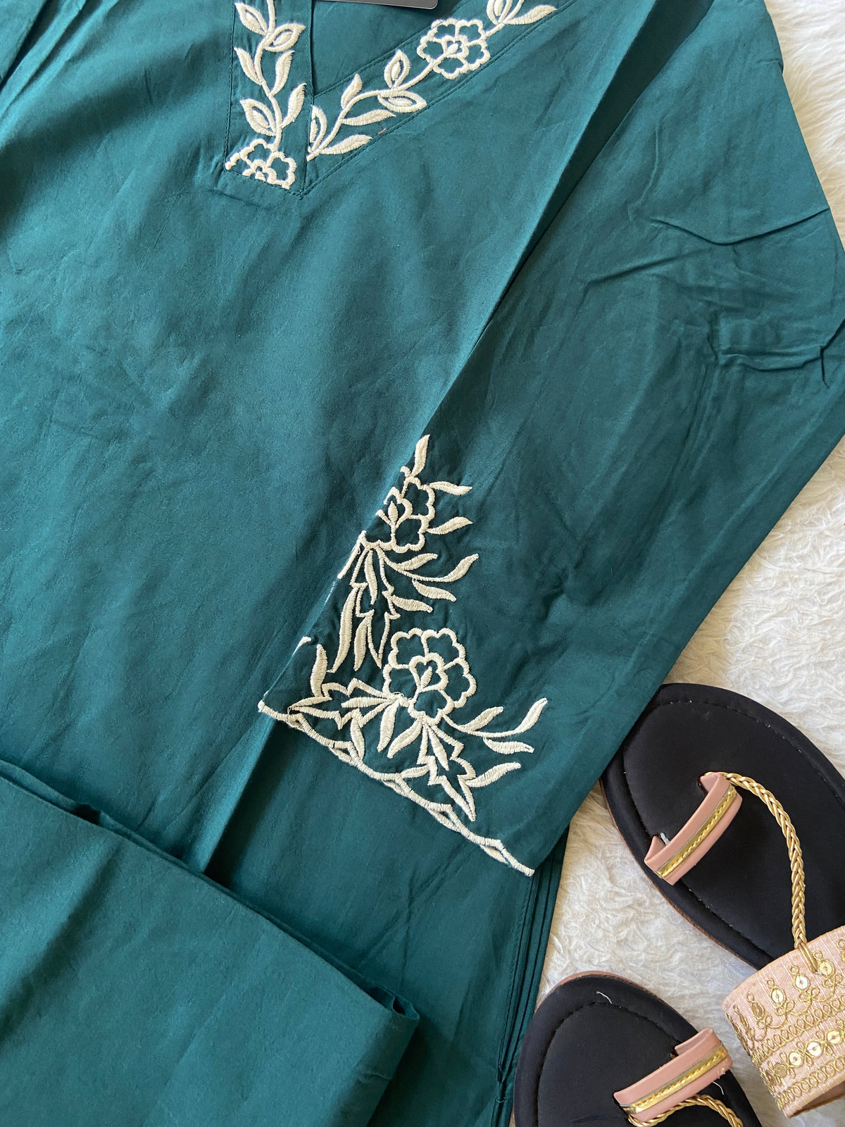 Flower Embroidery Work Cotton Aline Kurti With Palazzo. Cotton Kurti Sets For Women Online India. Shop the Latest Festive Summer Collection at Shivani Designer Kurti.
