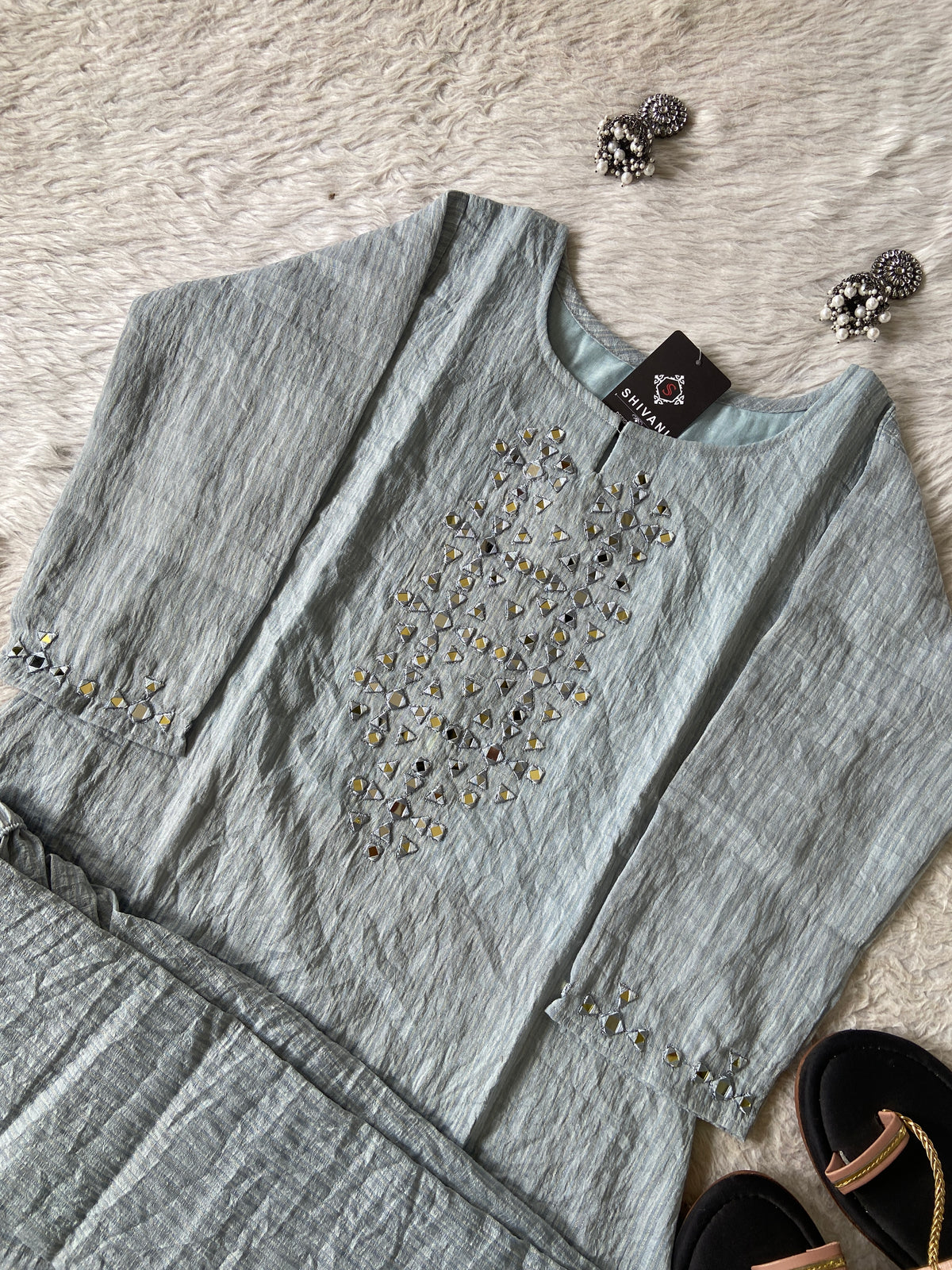 Mirror Work Aline Kurti And Palazzo. Aline Kurti Sets For Women Online India. Shop the Latest Festive Summer Collection at Shivani Designer Kurti.