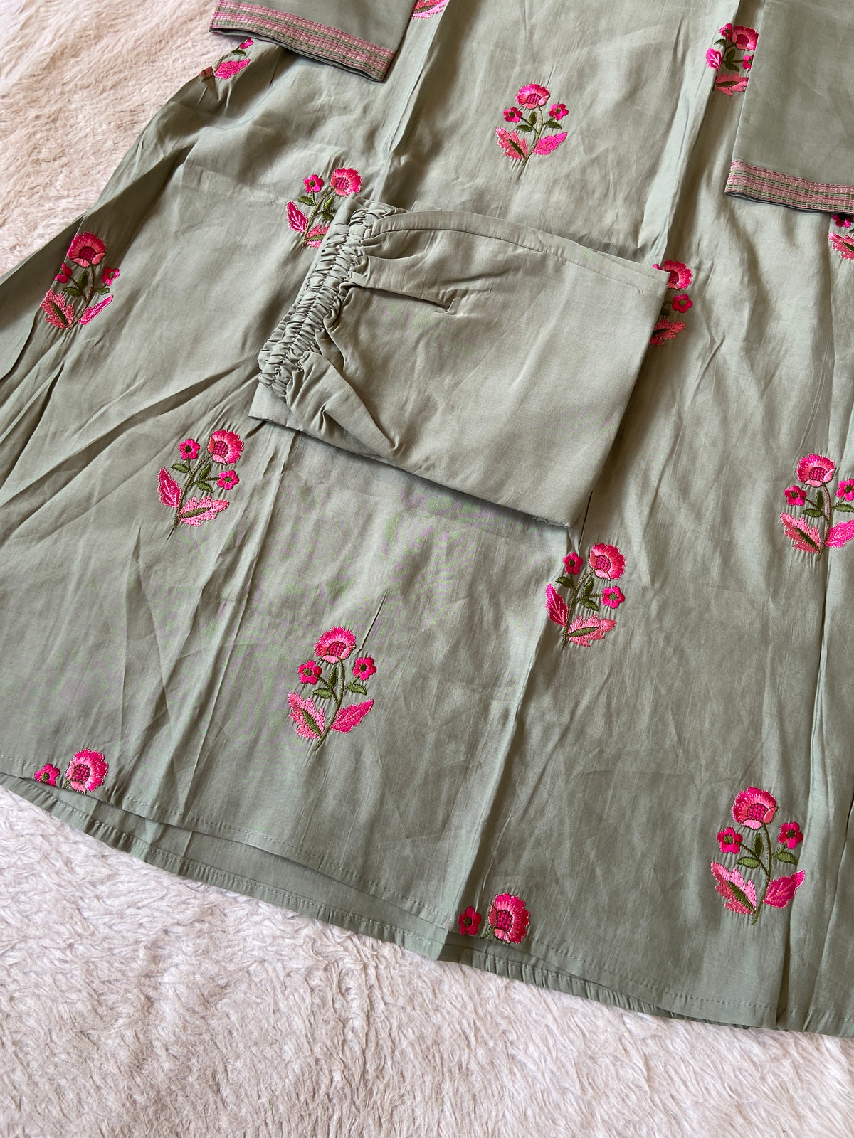 Embroidery Work Roman Silk Aline Kurti With Palazzo. Silk Kurti Sets For Women Online India. Shop the Latest Festive Summer Collection at Shivani Designer Kurti.