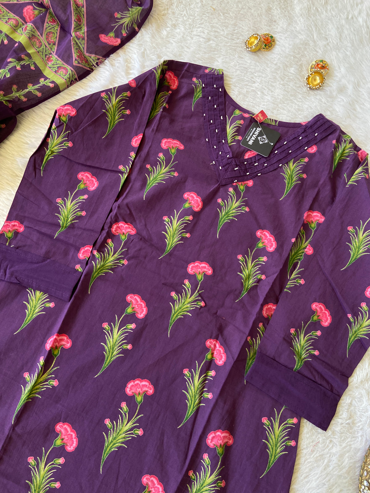 Gopi Dress. Printed Cotton Short Kurti With Skirt And Dupatta. Cotton Suit Sets For Women Online India. Shop the Latest Festive Summer Collection at Shivani Designer Kurti.