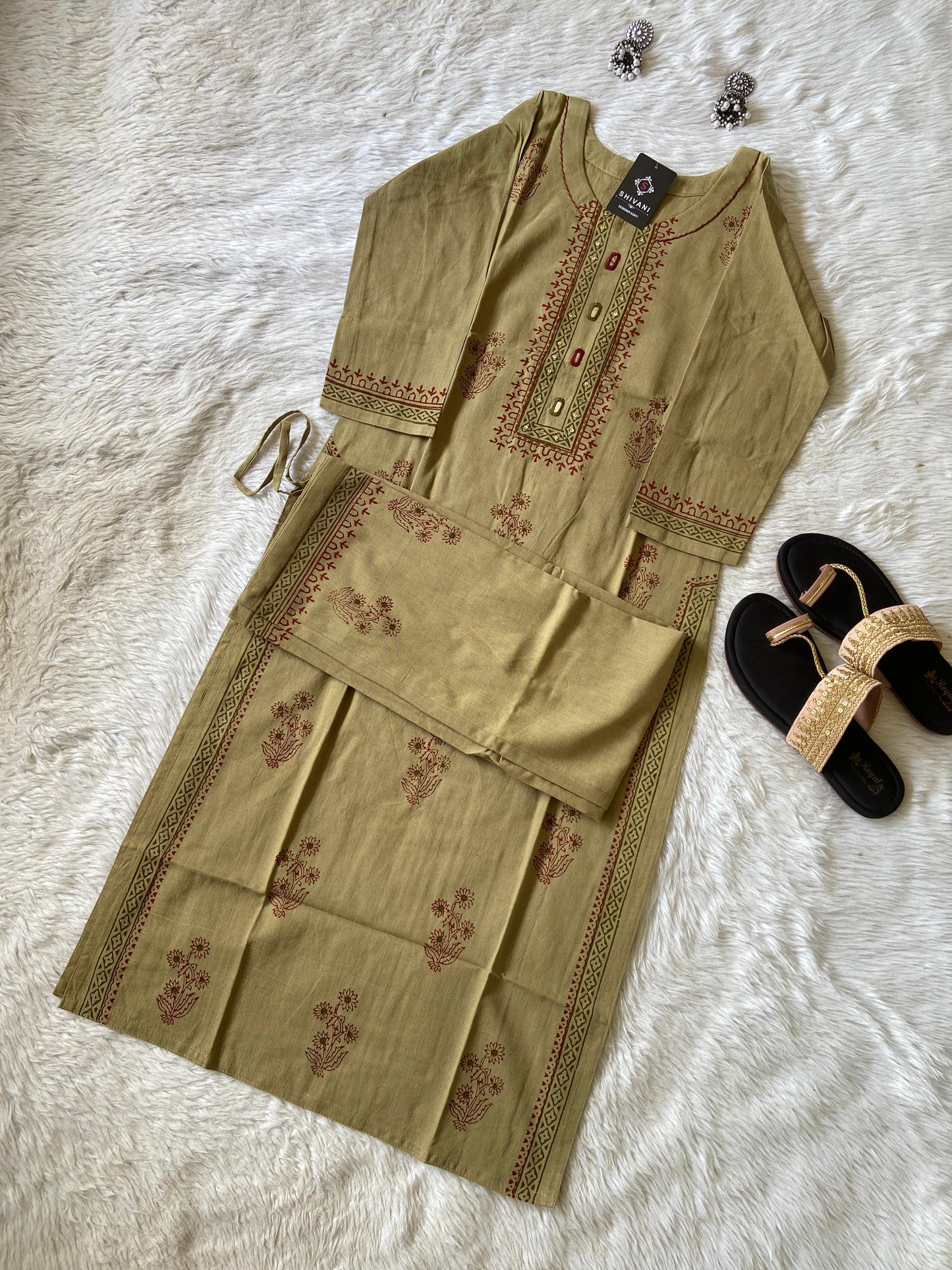 Block Print Concept Palazzo Pair, Cotton StraightCut Kurti Sets For Women