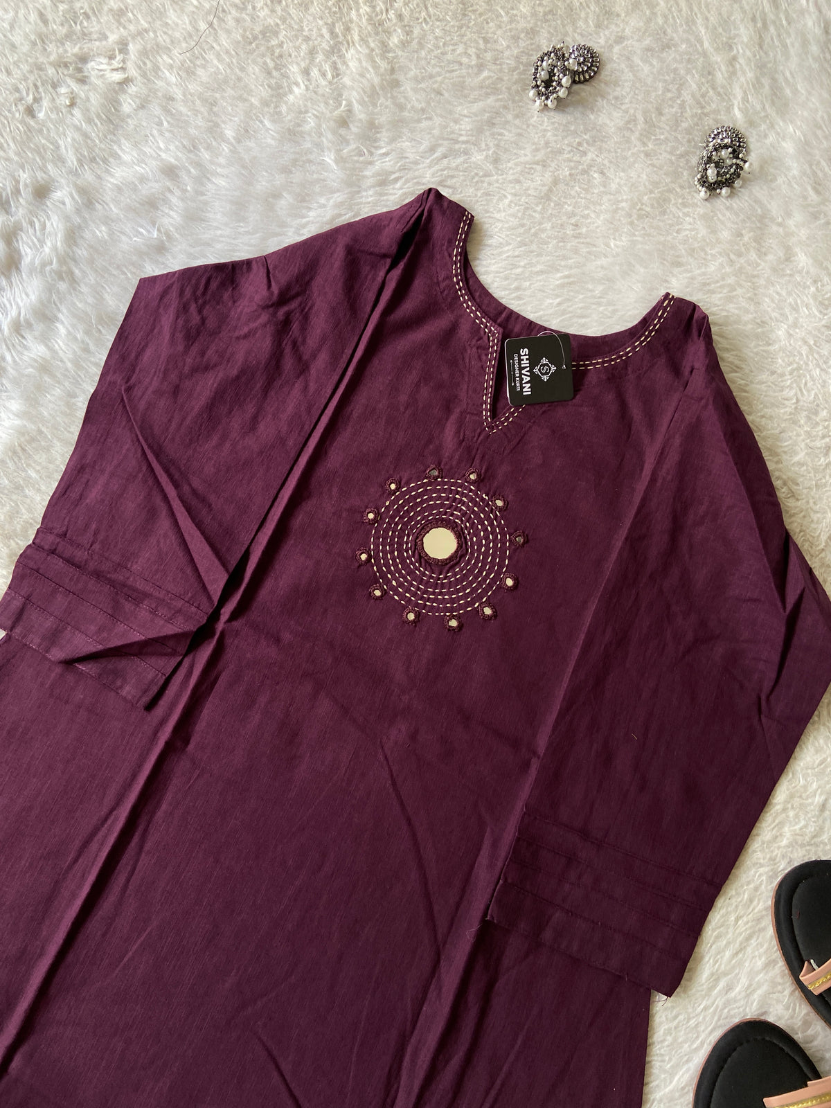 Mirror Work Cotton Co-ord Set With Palazzo. Cotton Co-ord Sets For Women Online India. Shop the Latest Festive Summer Collection at Shivani Designer Kurti.