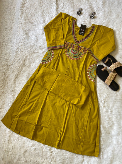 Neck Work And Pocket Work In Aline Kurti, Plain Palazzo. Cotton Aline Kurti Sets For Women