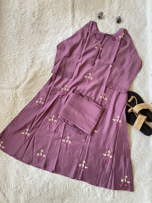 Embroidery Work Roman Silk Aline Kurti With Palazzo. Silk Kurti Sets For Women Online India. Shop the Latest Festive Summer Collection at Shivani Designer Kurti.